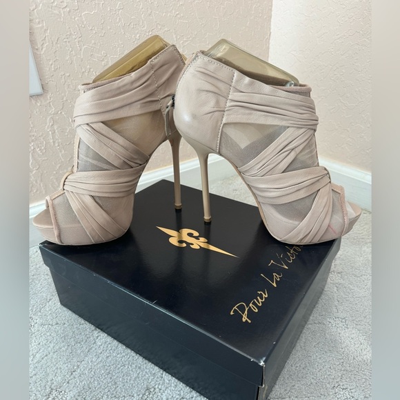 L.A.M.B sheer peep toe ankle booties w platform heels shoes sz 9 - Picture 8 of 12